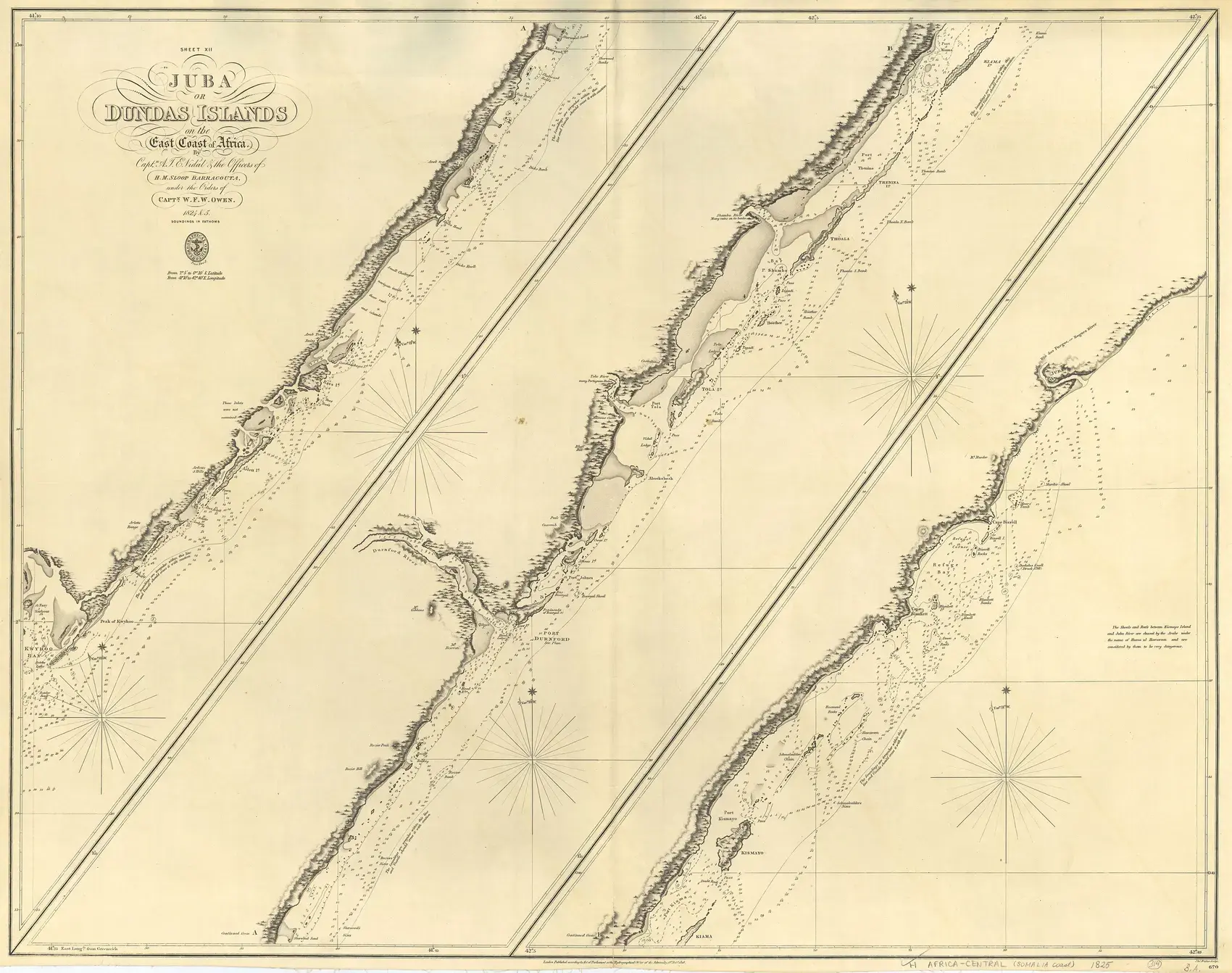 A nineteenth century Admiralty chart of the Juba islands on the Somali coast