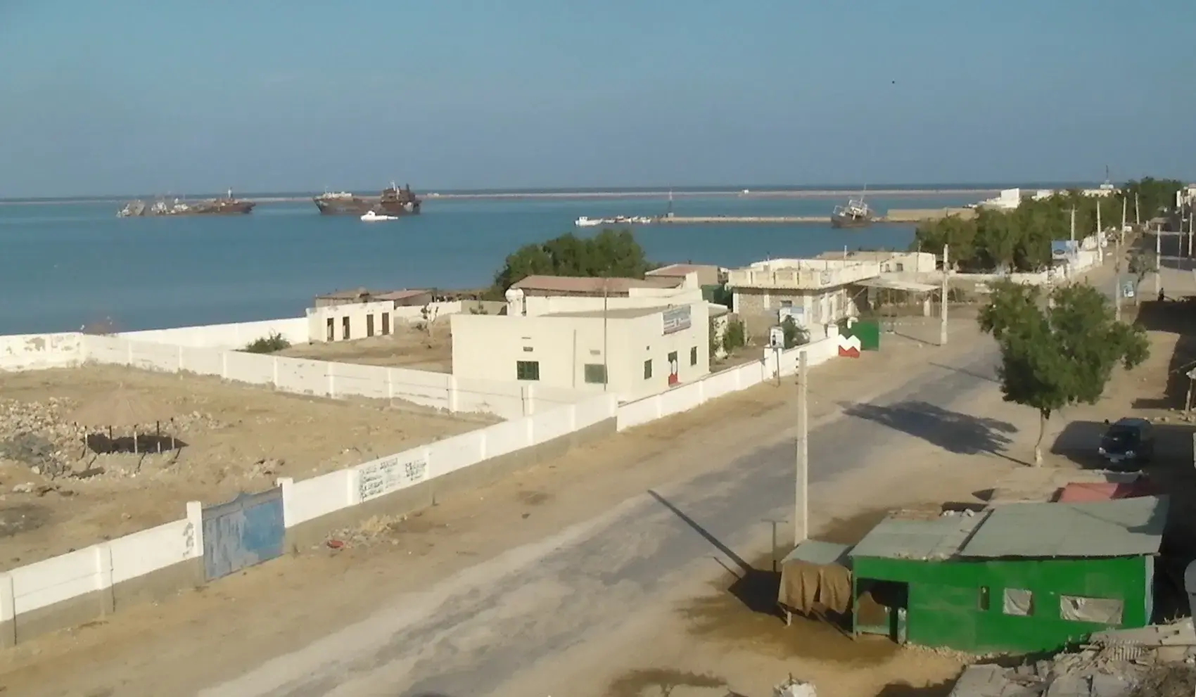 Low buildings and the port at Berbera